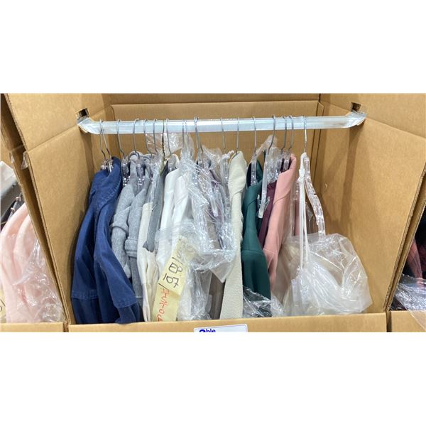 WARDROBE BOX OF ASSORTED CLOTHING (BOX AND ALL CONTENTS MUST BE TAKEN)