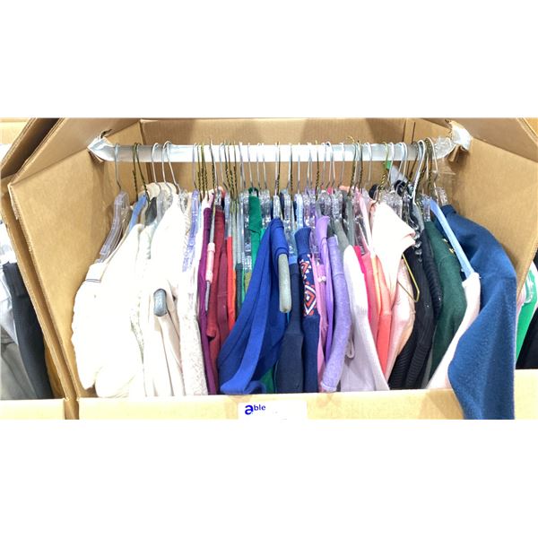 WARDROBE BOX OF ASSORTED CLOTHING (BOX AND ALL CONTENTS MUST BE TAKEN)