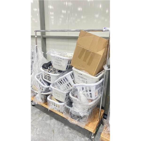 ROLLING RACK OF ASSORTED SHOES (RACK INCLUDED & MUST BE TAKEN)