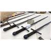 Image 3 : (5 )METAL PROP SWORDS, (1) RUBBER PROP SWORD AND ONE REAL SHORT SWORD WITH SHEATH