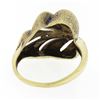 Image 6 : Vintage 14K Yellow Gold Puffed 3D Textured Multi Leaf Ring w/ Single Cut Diamond