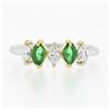 Image 4 : NEW 18K TT Gold 0.66 ctw Marquise Prong Diamond & Emerald Five 5 Stone Band Ring