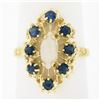 Image 7 : Vintage 14k Gold Marquise Cabochon Opal & .40 ctw Sapphire Open Textured Work Ri