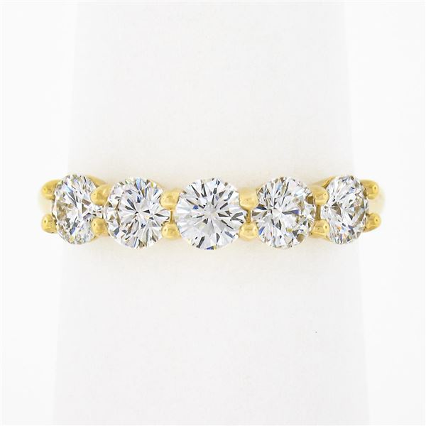 18k Yellow Gold 1.22 ctw Round Ideal Low Profile Diamond 5 Stone Stack Band Ring