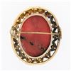 Image 3 : Large Antique Victorian GIA Carved Red Coral Cameo w/ 14k Gold Open Frame Brooch