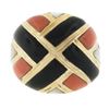 Image 4 : 14K Yellow Gold Inlaid Black Onyx, Coral & Mother of Pearl Wide Domed Bombe Ring