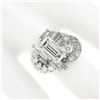 Image 3 : Vintage Platinum 5.1 ctw GIA Emerald Cut Baguette & Round Diamond Geometric Ring