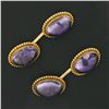 Image 2 : Men's Antique 14K Gold Oval Cabochon Bezel Amethyst Ball Bead Frame Cuff Links