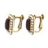 Image 3 : Vintage 14K Yellow Gold Cabochon Garnet w/ Seed Pearl Halo Rectangular Earrings