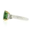 Image 7 : NEW Platinum & 14k Gold 4.39 ctw GIA Cushion Tsavorite & Emerald Cut Diamond Rin