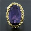Image 2 : Vintage 18k Gold Elongated Oval Synthetic Alexandrite Solitaire Textured Ring