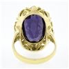 Image 7 : Vintage 18k Gold Elongated Oval Synthetic Alexandrite Solitaire Textured Ring