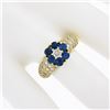 Image 3 : Fancy 18k Yellow Gold 1.71 ctw Sapphire & Diamond Cluster Flower Wide Band Ring
