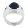 Image 8 : Mens 14k White Gold Simulated Lindy Blue Star Sapphire & Diamond Pinky Dome Ring