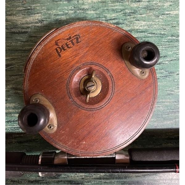 VINTAGE PEETZ 6in Wooden & Brass Trolling Reel with ABU GARCIA Commodore 8'6 Trolling Ro