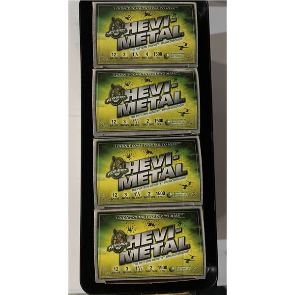 Assorted Hevi-Shot Hevi-Metal 12ga shot shells in ammo storage box