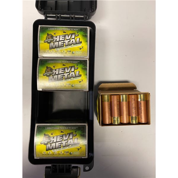 Assorted Hevi-Shot Hevi-Metal 12ga shot shells in ammo storage box