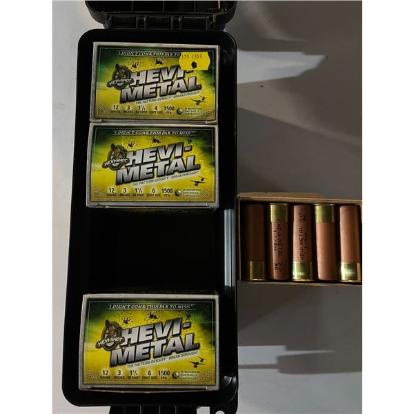 Assorted Hevi-Shot Hevi-Metal 12ga shot shells in ammo storage box