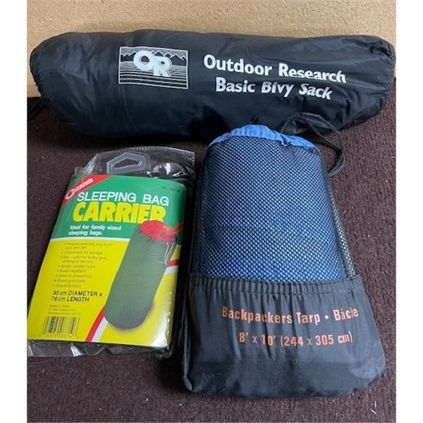 Backpacker's Tarp, Boivy Sack and Sleeping bag carrier