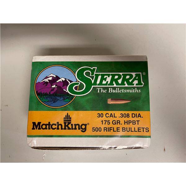1 box of 500 SIERRA Matchking 30 cal 175gr HPBT rifle bullets