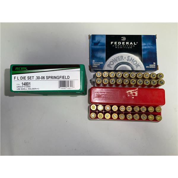 40 pcs FEDERAL 30-06 Sprg brass and RCBS 14801 F L Die Set .30-06 Springfield