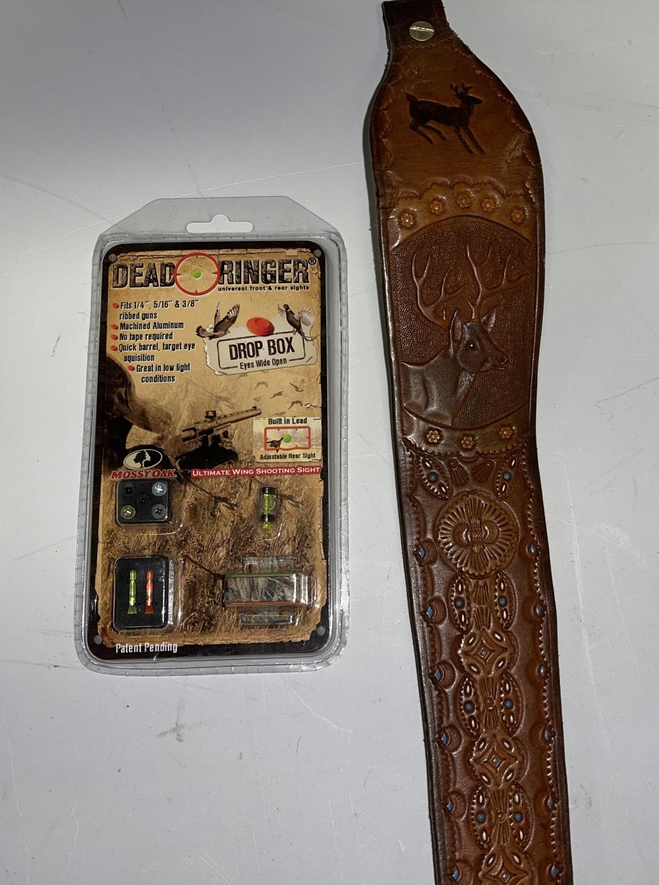 DEAD RINGER Drop Box Shooting Sight and Leather gun sling