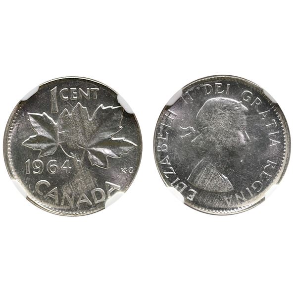 Error; 1964 1¢ struck on a 10¢ planchet "2,4 grams" NGC MS64.  Very cool and attractive Mint error!