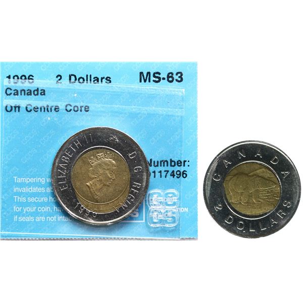 Error; 1996 $2 "Off Centre Core"  CCCS MS63