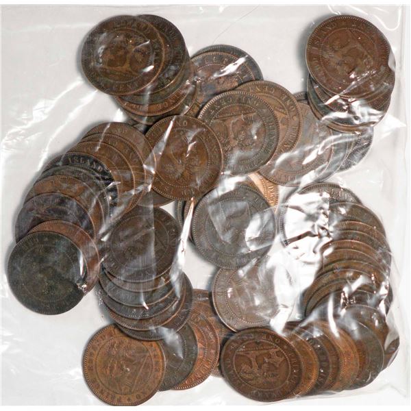 PEI 1871 1¢ All VG to VF, lot of 68 coins.