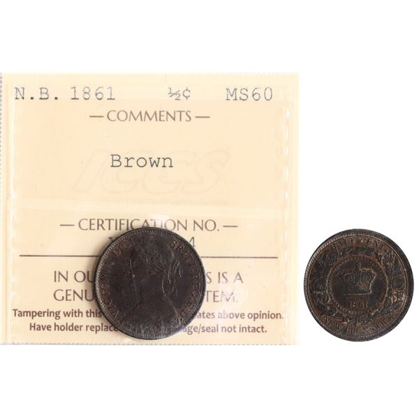 N.B. 1861 ½¢ ICCS Mint State-60 BN.  Nice key example.