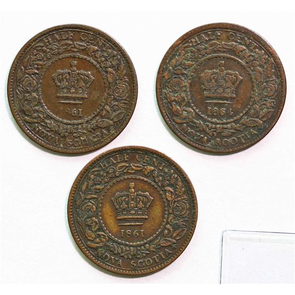 N.S. 1861  1/2¢ X 2, and 1864, EF or better , lot of 3 coins.