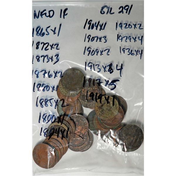 Nfld; 1865 1¢, 1872 X 2, 1873 X 3, 1876 X 2, 1880, 1885 X 2, 1890, 1894, 1904, 1907 X 3, 1909 X 2, 1
