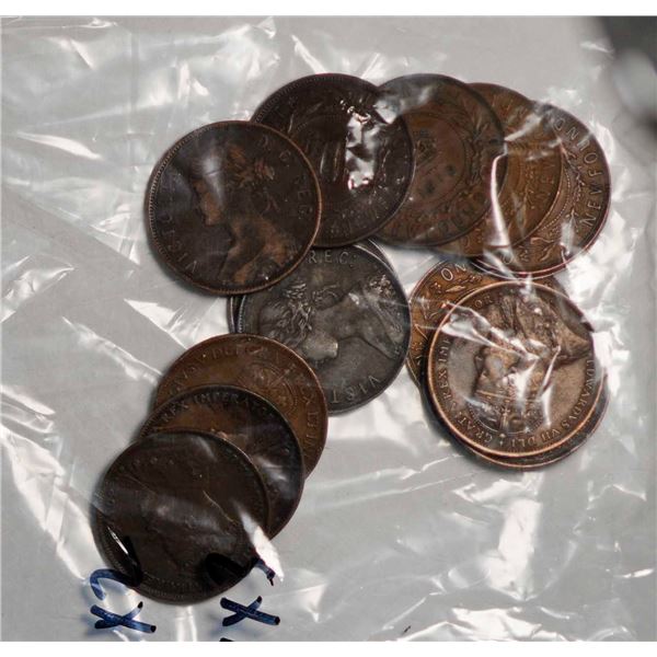 Nfld; 1872 1¢.  1876, 1894, 1896, 1907 X 2, 1909 X 3, 1917 X 2, 1919 X 2, and 1920 X 2, all VF-EF lo
