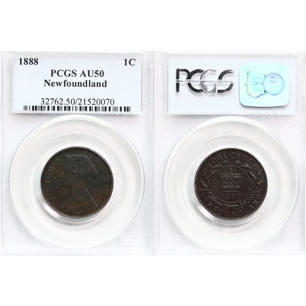 Nfld; 1888 1¢ PCGS About Uncirculated-50 Nice chocolate brown example.  Better date.