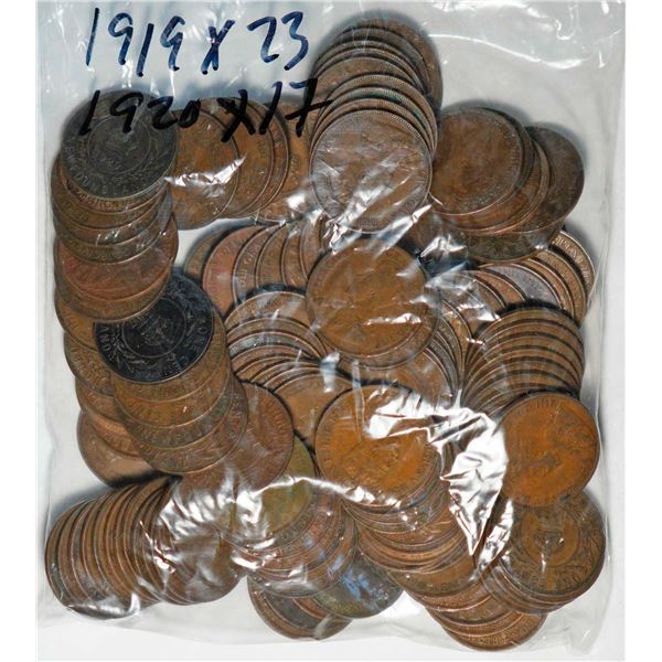 Nfld; 1917 1¢  X 49, 1919 X 23, 1920 X 17, 1929 X 18, and 1936 X 30 all VG to VF, lot of 137 coins.