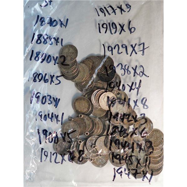 Nfld; 1870 5¢, 1885, 1890 X 2, 1896 X 5, 1903, 1904, 1908 X 5, 1912 X 8, 1917 X 9, 1919 X 6, 1929 X 