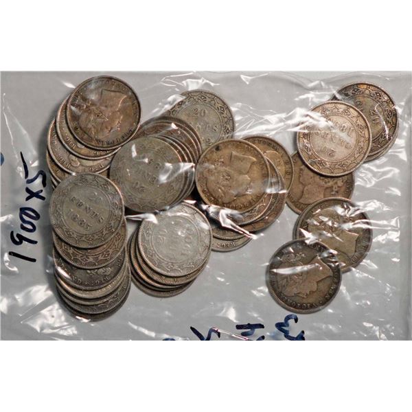 Nfld; 1865 20¢, 1872, 1876, 1881 X 3, 1882 X 5, 1888 X 5, 1890 X 4, 1894 X 3, 1896 X 7, 1899 X 10, a