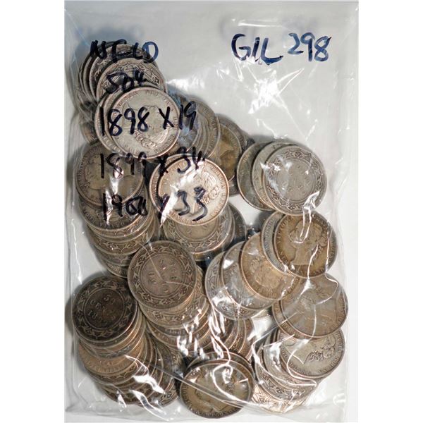 Nfld; 1898 50¢ X 19, 1899 X 34, and 1900 X 33 all VG or better, lot of 86 coins.