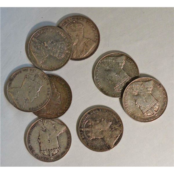 Nfld; 1904H 50¢ X 2, 1907, 1908, 1909 X 2, and 1911 X 2, all EF or better, lot of 8 coins.