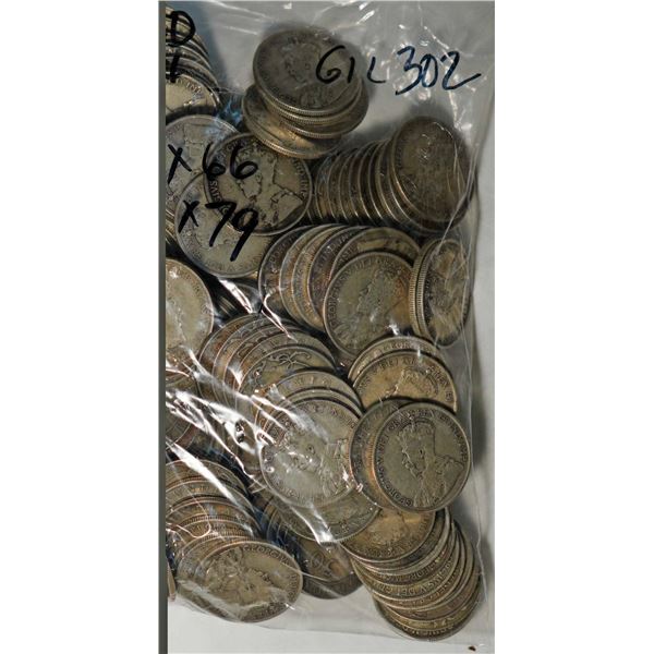 Nfld; 1918 50¢ X 66 and 1919 X 79, all VG or better, lot of 145 coins.