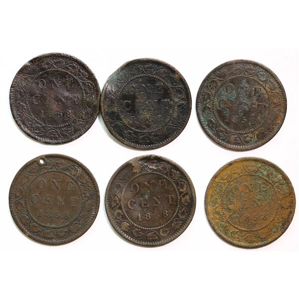 1858 1¢ Cull or better, lot of 6 coins.