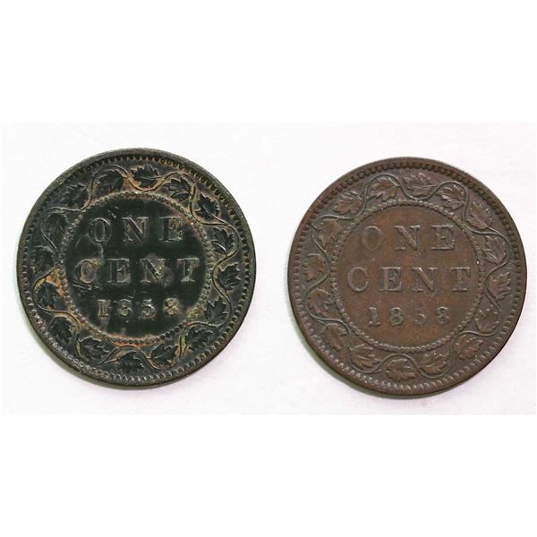 1858 1¢ Fine or better, lot of 2 coins.