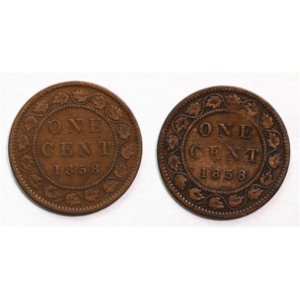 1858 1¢ VG or better, lot of 2 coins.