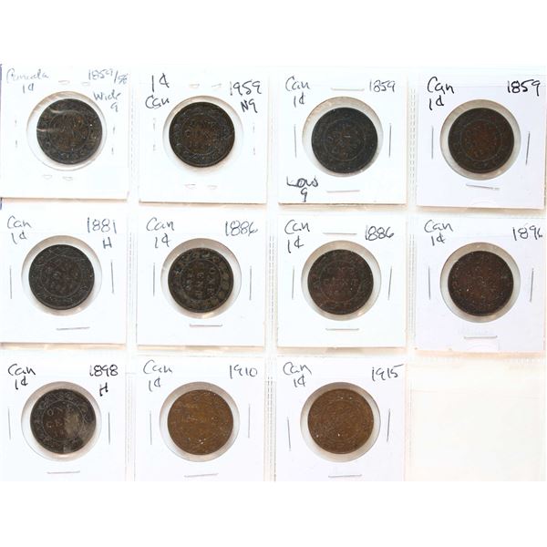 1859 1¢ "N9" (2), 1859 "8/9", 1859 "Low 9", 1881H, 1886 (2), 1896, 1898H, 1910, 1915, lot of 11 coin