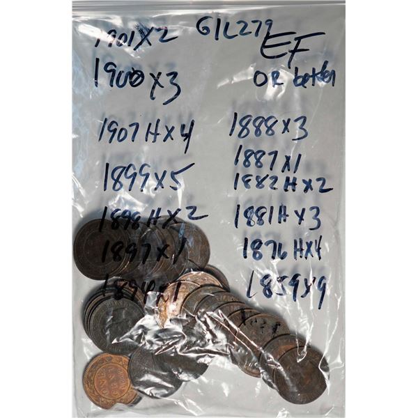 1859 1¢ X 9,1876H X 4, 1881H X 3, 1882H X 2, 1887, 1888 X 3, 1894, 1897, 1898H X 2, 1899 X 5, 1900 X