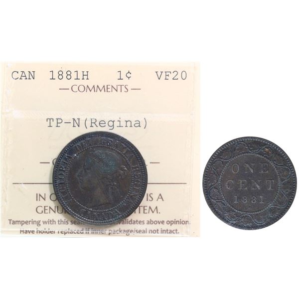 1881H 1¢ "Triple Punch -N (Regina)" ICCS Very Fine-20