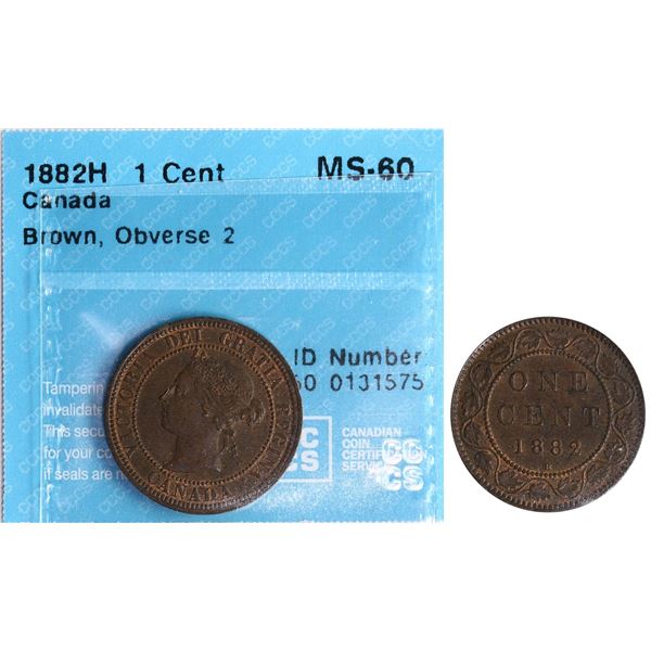 1882H 1¢ "Obv 2" CCCS Mint State-60.  Some traces of red.