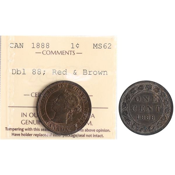 1888 1¢ "Double 88" ICCS Choice Mint State-62RB.