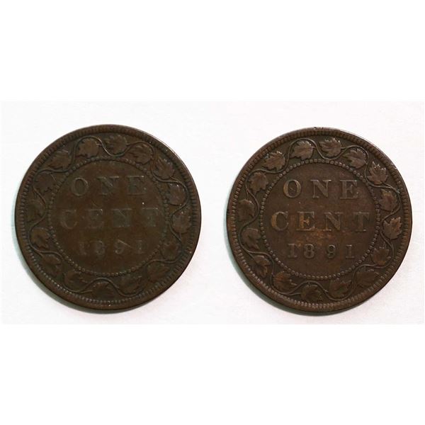 1891 1¢ SDSL Obv 2 VG or better, lot of 2 coins.