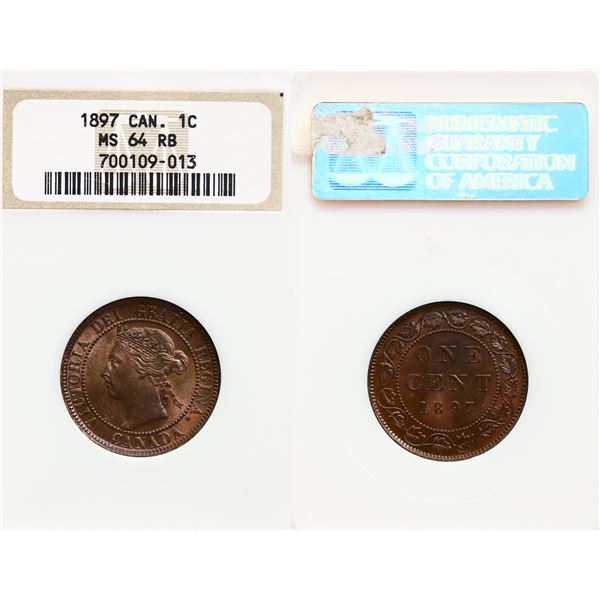 1897 1¢ NGC Very Choice Mint State-64RB.  Appealing smooth fields under strong lustre.